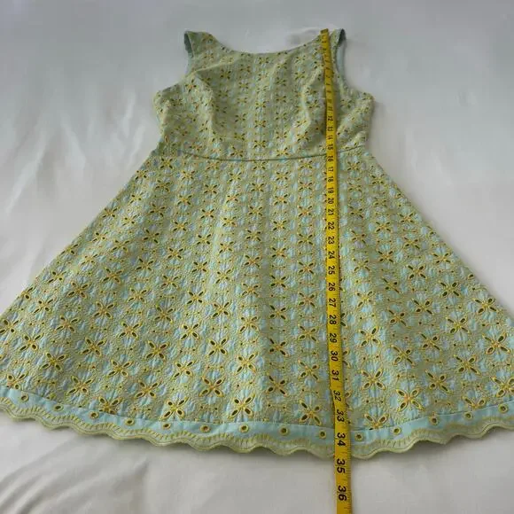 Saloni NWT Jesse Broderie Embroidered Hourglass Cotton Dress in Duckegg Citrine - Picture 9 of 16